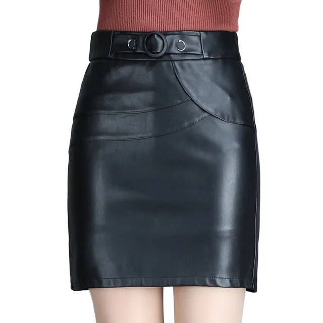 2018 New Fashion Simple Winter PU Leather Skirt Women Black High Waist ...