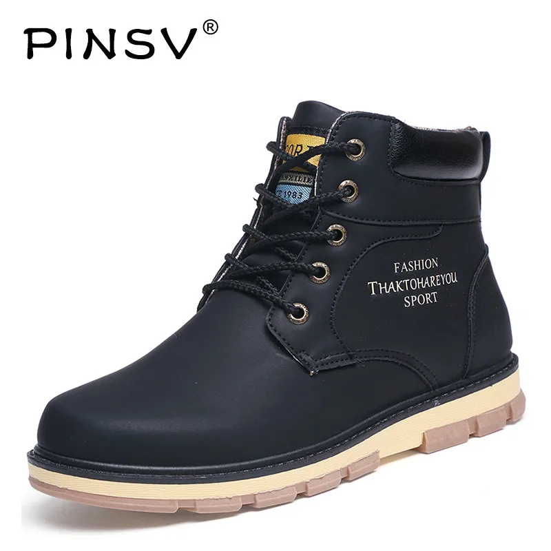 

PINSV Work Boots Men Shoes High Top Mens Boots PU Leather Ankle Boots For Men Safety Shoes Autumn Bota Masculina Size 39-46