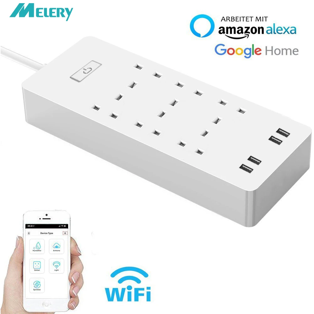 

Smart WiFi Power Strip Surge Protector 6 AC UK Plug Outlets Sockets with USB Remote Control Homekit Work with Alexa,Google Home