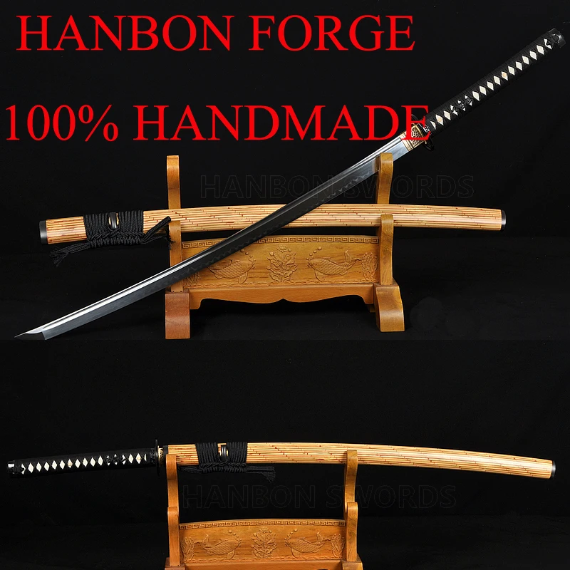

41"Clay Tempered Japanese Samurai HANDMADE Sword KATANA 1095 Steel Full Tang Blade Sharp Iron Tsuba Hanbon Made Custom