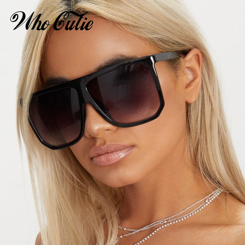 

Who Cutie 2018 Oversized Pilot Sunglasses Women Brand Design Tortoiseshell Frame Flat Top Fashion Thin Sun Glasses Shades OM753