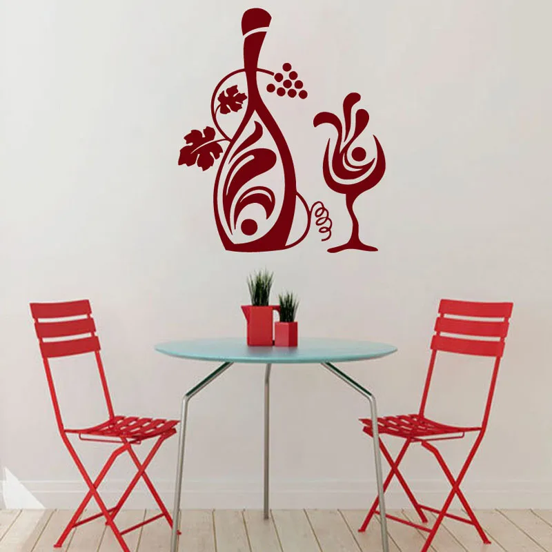Kitchen Decor Grapevine Wall Decals Creative Design Floral Bottle Glass