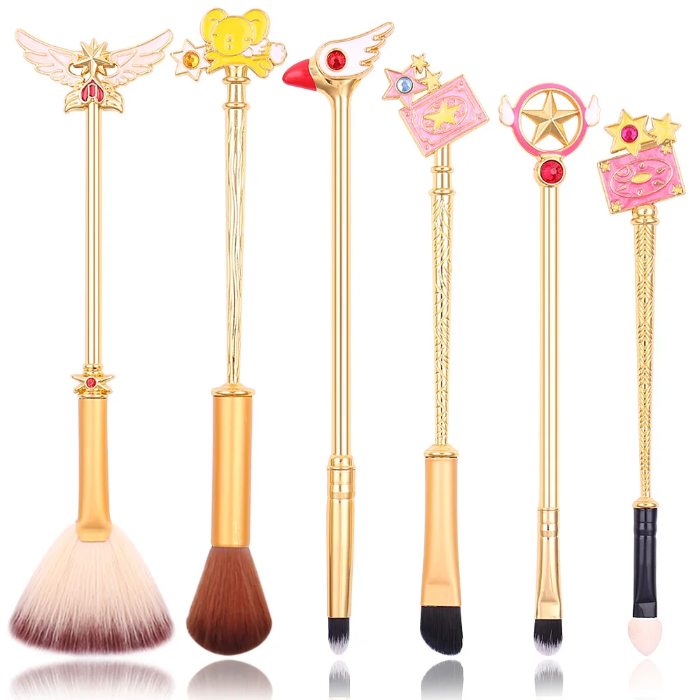 

6pcs Cute Captor Sakura Makeup Brushes Foundation Blusher Powder Eye shadow Brush Gold Metal Tools Flat Make up Brush Kit