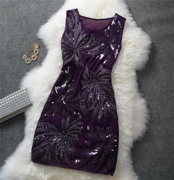 Элегантные винтажные сексуальные платья с блестками размера плюс, цветочный женский топ, черные, синие, Красные Короткие Дешевые коктейльные платья, коктейльные платья - Цвет: purple