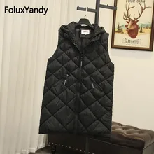 Warm Thick Winter Vests Women Plus Size 5XL Casual Hooded Sleeveless Long Vest Black Outerwear SWM1140 Warm Thick Winter Vests Women Plus Size 5XL Casual Hooded Sleeveless Long Vest Black Outerwear SWM1140