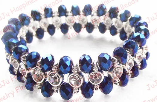 

Fashion mix color 6mm crystal glass loose beaded silver color accessory women bracelet 18cm gcb1151