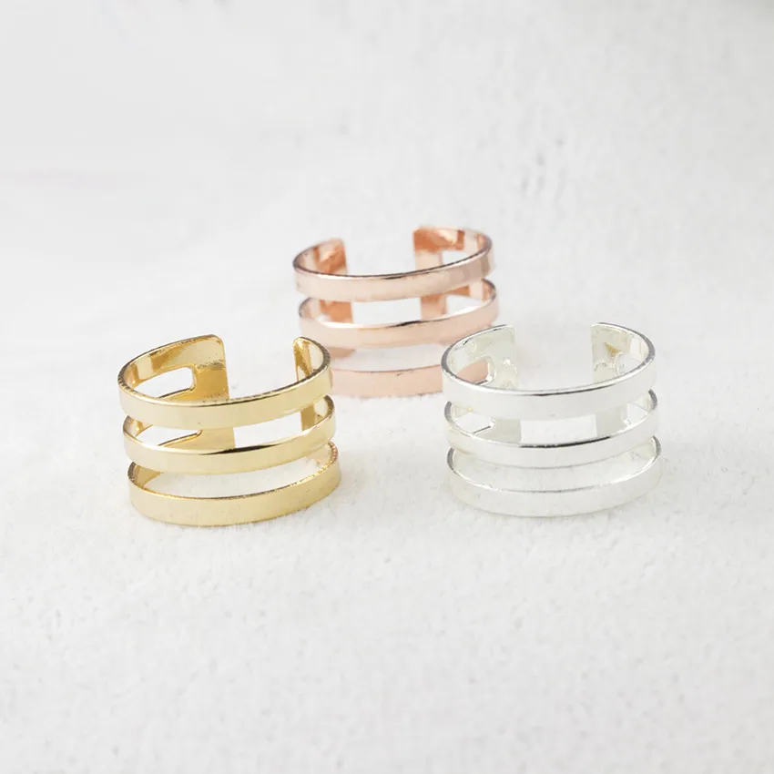 

V Attract New Fashion Punk Multilayer Hollow Wide Big Open Ring Women Man Charm Jewellery Minimalism Rose Gold Aneis