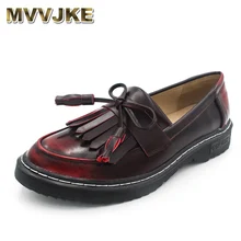 MVVJKE/женские оксфорды на плоской подошве; обувь на платформе; лакированная кожа; бантик с кисточкой; слипоны; криперы с заостренным носом; черные броги; лоферы
