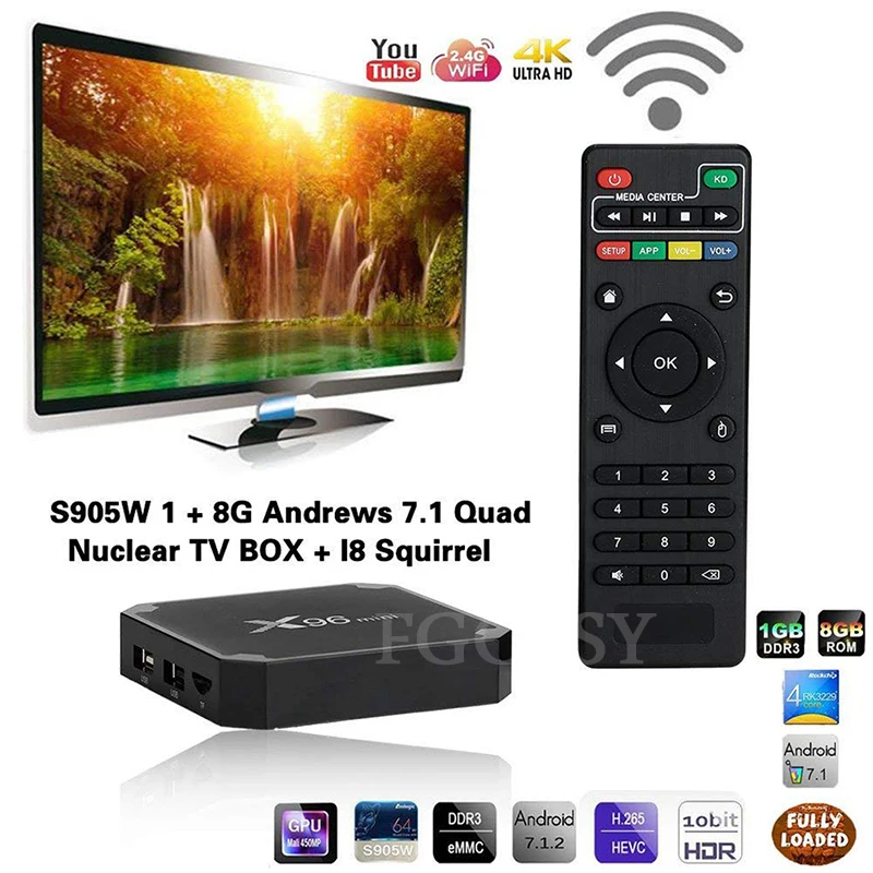 FGCLSY X96 صندوق تليفزيون صغير الروبوت 7.1 OS مربع التلفزيون الذكية 2 جيجابايت 16 جيجابايت Amlogic S905W رباعية النواة 2.4 جيجا هرتز 1 جيجابايت 8 جيجابايت X96mini...