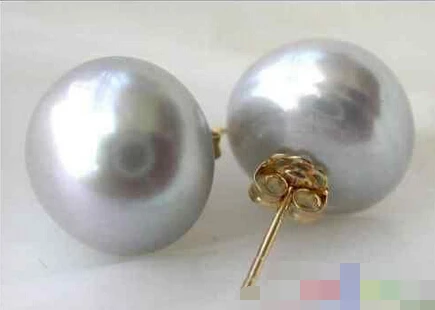 

hot sell new - free shipping 00373 GRAY ROUND FRESHWATER PEARL STUD EARRING