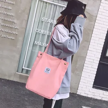 

2019 New High Quality Canvas Tote Handbags Simple Solid Color Shopping Bag for Women Reusable Large Capacity Messenger Bag