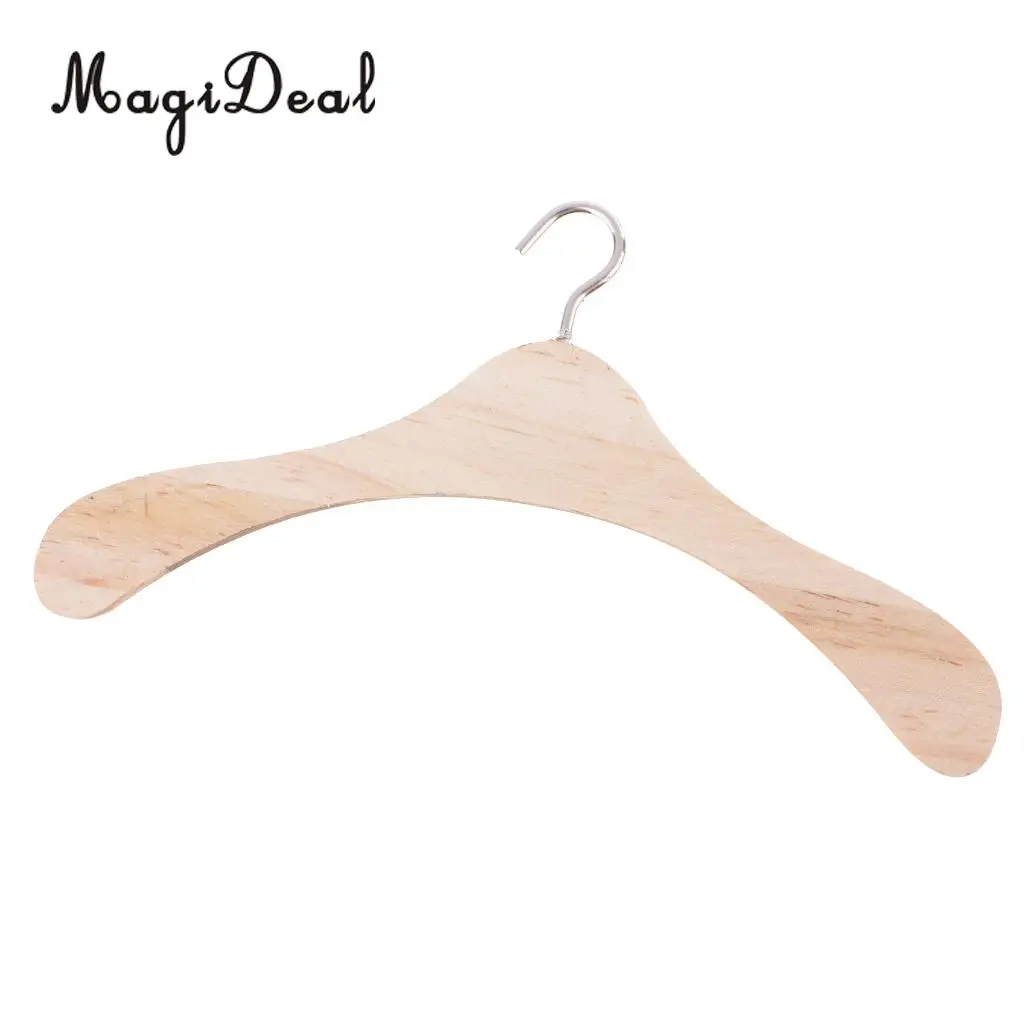 MagiDeal 10 Pieces 15cm Wooden Clothes Hanger Metal Hook for 1/3 BJD SD17 Uncle Dolls Dollhouse Accessories