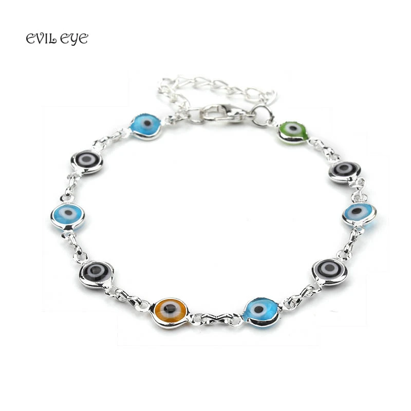 

EVIl EYE New Fashion Chic Silver Chain Colorful Evil Eye Charm Bracelet Bangle Jewelry Lucky Gifts For Family Friends