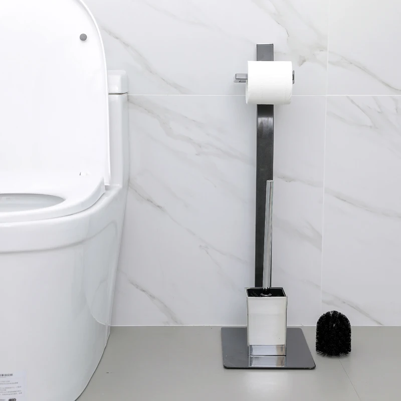 

Bathroom Accessories Free Shipping Sus304 Stainless Steel Standing Black Creative Toilet Brush with Toile Paper Holder