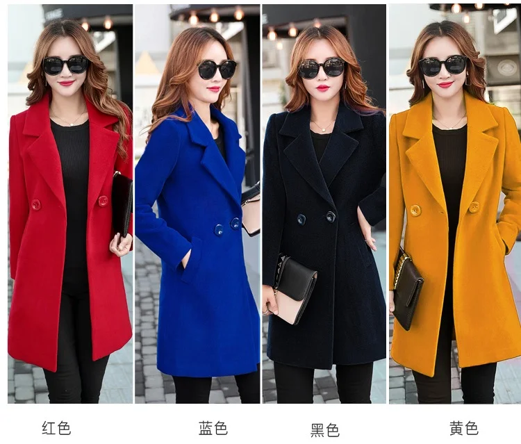 Новинка, осенне-зимнее длинное шерстяное пальто, женское тонкое пальто с отложным воротником, женские корейские черные пальто, Casaco Feminino, большие размеры, M-4XL
