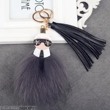 Fluffy Big Brand Genuine Raccoon Fur Pompom Monster Bag Bugs Charm Keychain Plush Key Ring Leather