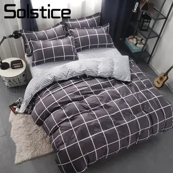 

Solstice Home Textile Plaid Stripe Duvet Cover Pillowcase Bed Flat Sheet Teenage Adult Bedding Linen Set Simple Sport Bedclothes