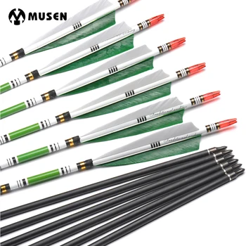 

80cm Spine 500 Carbon Arrows OD7.6mm ID6.2mm with 2 Green and 1 White Turkey Feather for Hunting Shooting Archery