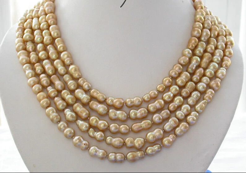 

Hot sale Az3802 LONG 100" 16MM champagne double FRESHWATER PEARL NECKLACE a