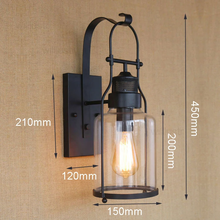 Прозрачный стеклянный абажур, настенный светильник, американский кантри, бар, кафе, ресторан, отель, лофт, для дома, столовой, прикроватный, винтажный железный светильник