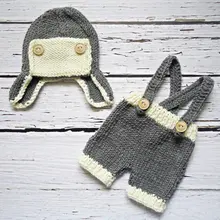 Вязаная крючком детская серая шляпа локомотив с комбинезоном шляпа ручной работы шорты Комплект для младенцев фото реквизит NB-3Mon хлопок