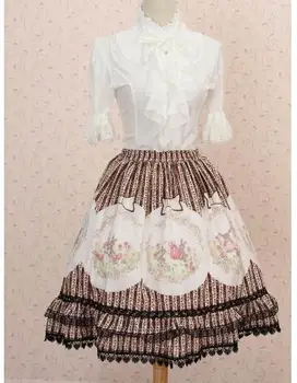

Lolita Sweet Princess Striped Easter Bunny and Eggs Printed Skirt with Layered Ruffles
