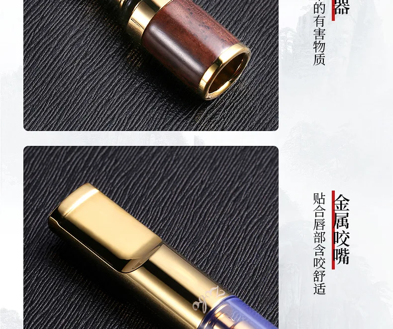 Handheld Washable Magnet Double Cigarette Holder Filter Cigarette Holder Carved Wooden With Metal Pipe Mouthpiece Filter Smoking