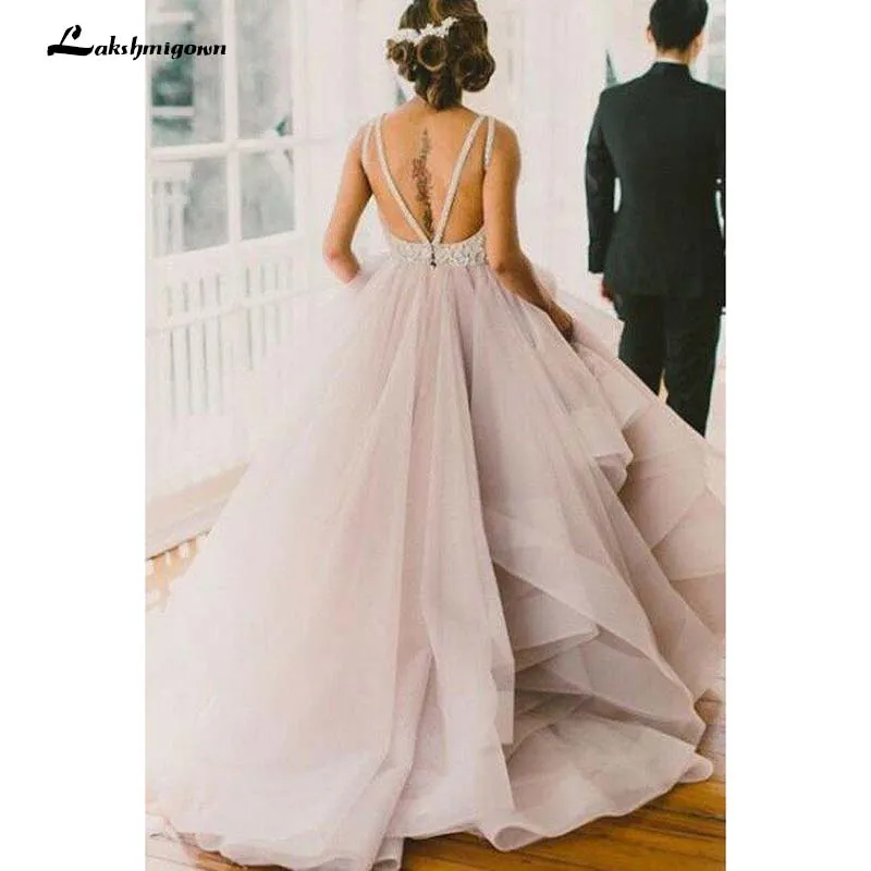 Sexy Backless A-Line Beading Long Bridal Dresses Beach Wedding Dresses Princess Party Dress