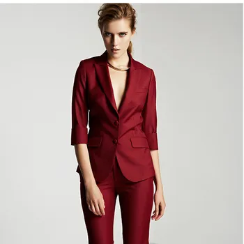 

Customized new formal ladies suit for office ladies business custom wine red professional overalls (jacket + pants)