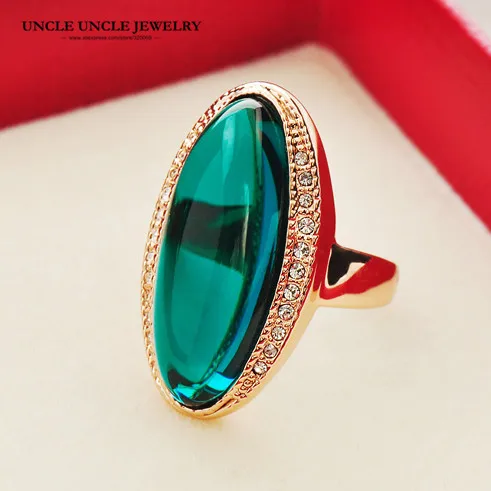 

Trendsetter Style Party Ring Rose Gold Color Green Crystal Long Shape Lady Finger Ring Wholesale Christmas Gifts Drop Shipping