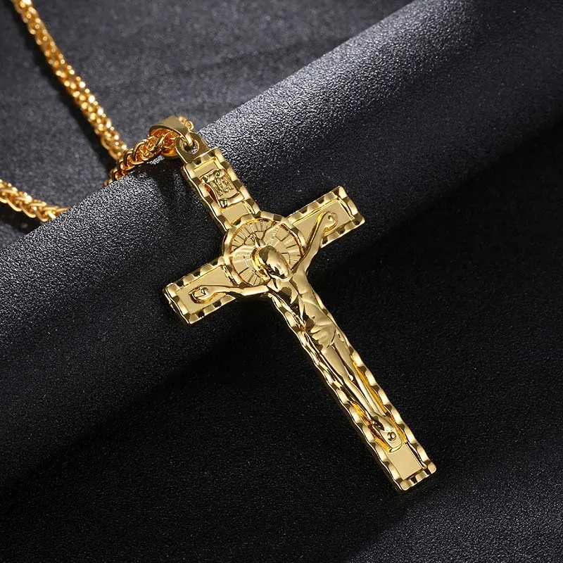 Модный мужской/wo мужской крест Христос Иисус кулон ожерелье золото/сталь цвет распятие INRI цепочка с Иисусом и кулон ювелирные изделия Bijoux - Окраска металла: Gold color