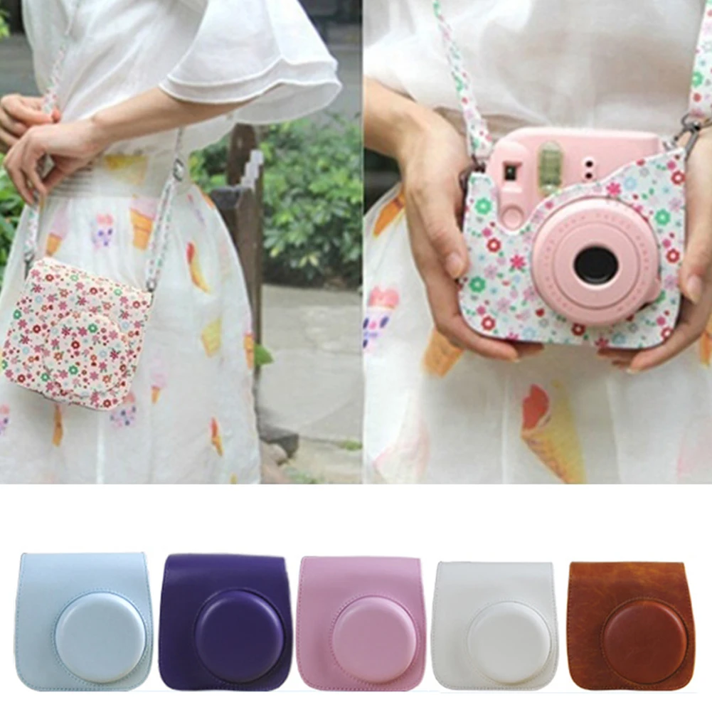 

7Colors PU Leather Camera Case Cameras Accessories Protector Cover Retro Bag with Shoulder Strap for Fuji Intax Mini 8