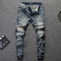 Hombres de la Moda Italiana Jeans Retro Lavado Bordado Pantalones de Mezclilla Clásicos Streetwear Hip Hop Jeans Homme 98% Algodón Ripped Jeans Hombres Hombres de la Moda Italiana Jeans Retro Lavado Bordado Pantalones de Mezclilla Clásicos Streetwear Hip Hop Jeans Homme 98% Algodón Ripped Jeans Hombres