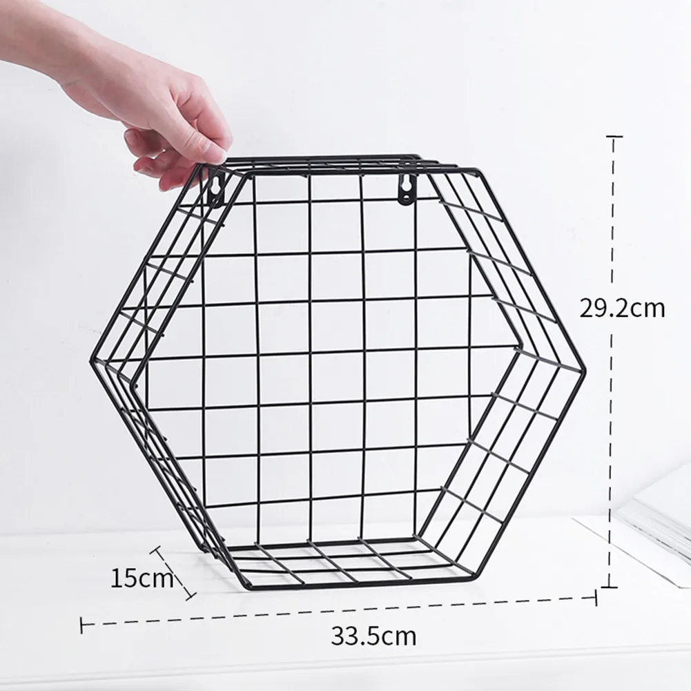 Креативная железная шестиугольная сетка настенная стойка комбинированная настенная подвесная Геометрическая настенная декоративная газетная стойка книжная полка