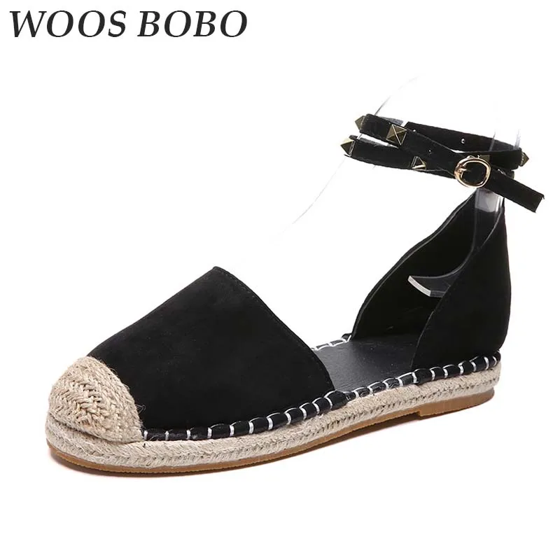 

2019 New Woman Shoes Fisherman Hemp Rope Flat Platform Loafers Fashion Rivet Buckle Strap Shoes Concise Female Casual Shoes