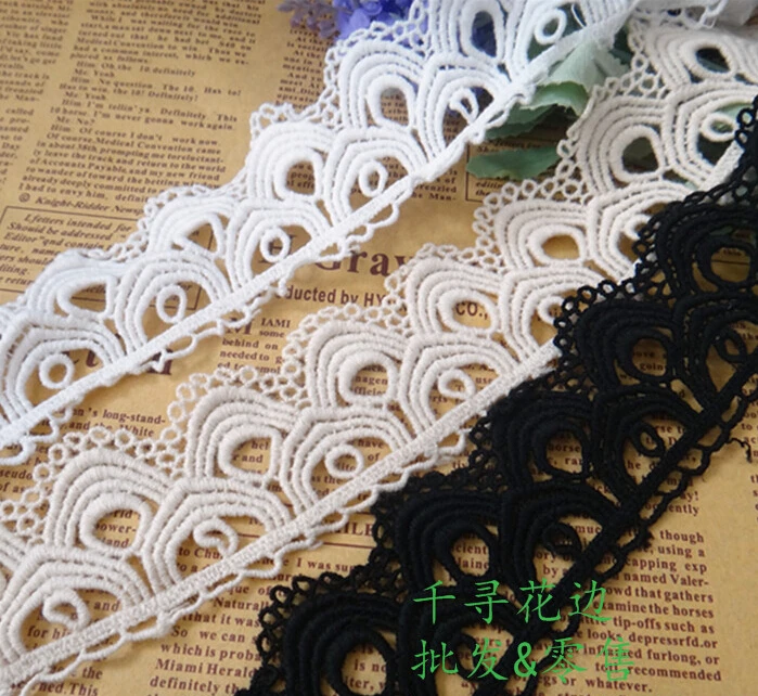 

5 yards/lot width 4cm 1.57" black/white scalloped cotton embroidery lace trim ribbon fabric for dress clothes 1012788L4K535