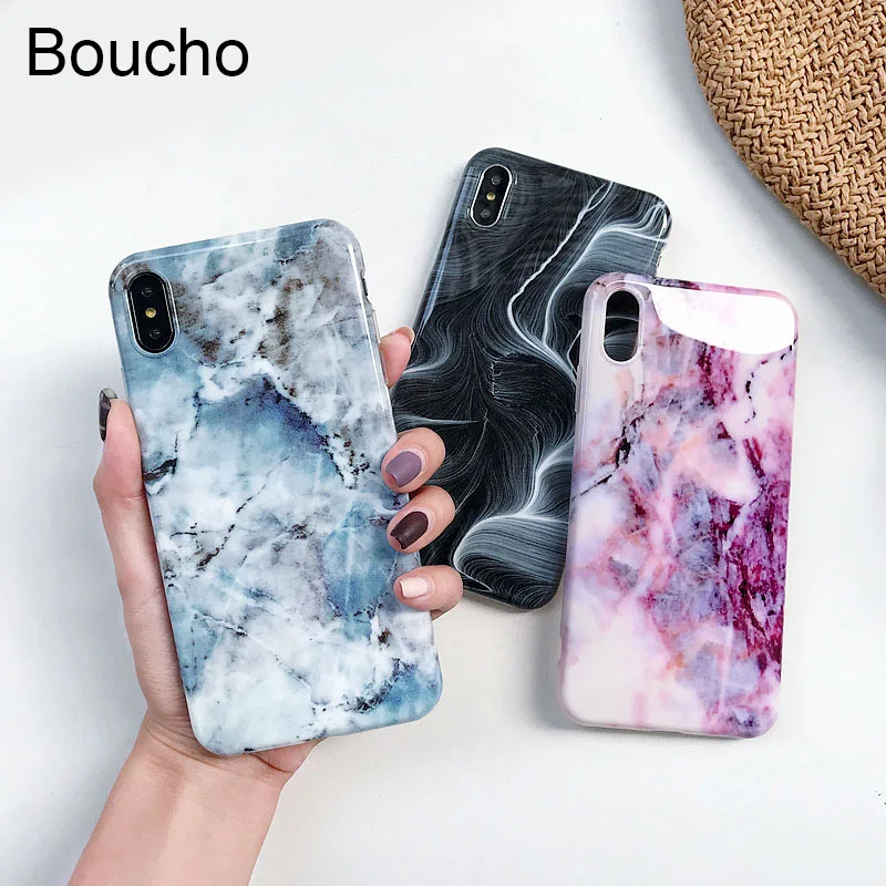 

Boucho For iphone X XS Max 6 6s 7 8 plus Case Cover Granite Scrub Marble Stone Painted Silicone Phone Case For iphone XR case