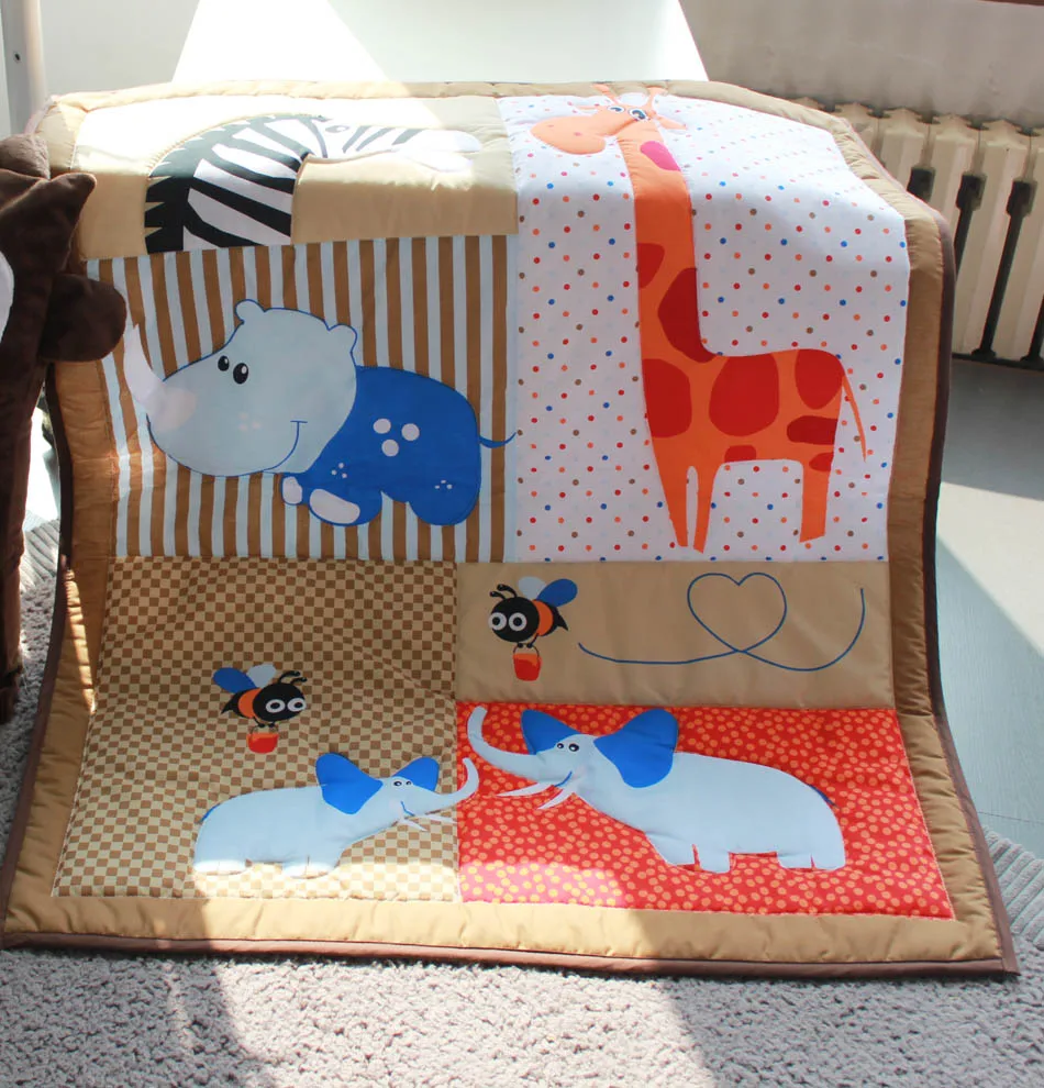  3 pieces Crib Infant Room Kids Baby Bedroom Set Nursery Bedding Animal Brown cot bedding set for ne - 32817162345