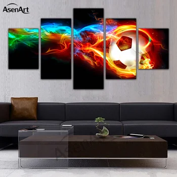 

Wall Art 5 pieces Fire Football Picture Print Colorful Painting for Bedroom Living Room Soccer Fan Poster Home Decor Unframed