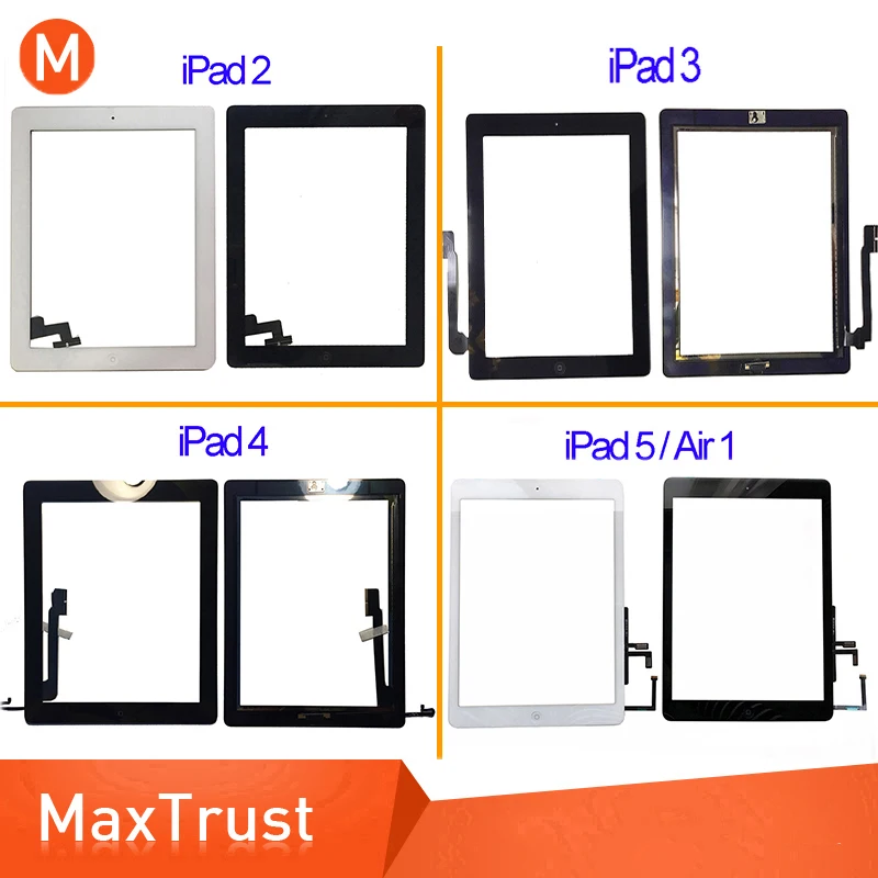 

High Quality For iPad 2 iPad 3 iPad 4 iPad 5 Air 1 Touch Screen Digitizer Panel with Home Button Adhesive Front Assembly Glass