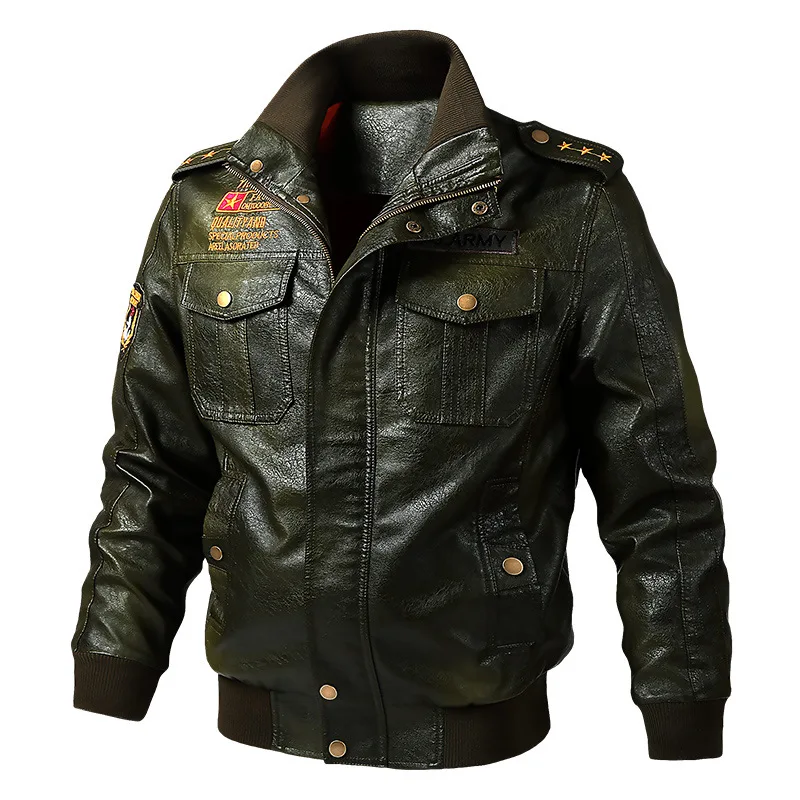 Refire gear военная куртка-бомбер из искусственной кожи Мужская Осенняя байкерская куртка из искусственной кожи тактическая винтажная Повседневная куртка-пилот - Цвет: Army green