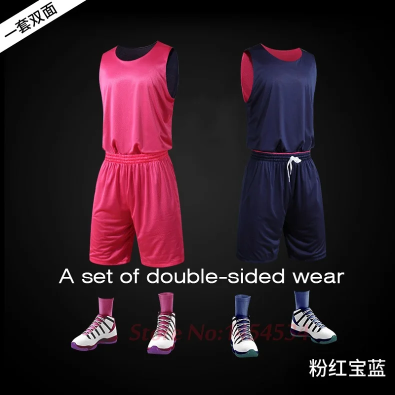 Двусторонняя майка и шорты, 2 шт., двойная одежда, баскетбольный набор, дышащий, ультра-тонкий, спортивный костюм, мужской баскетбольный костюм с логотипом Nam - Цвет: Color 7