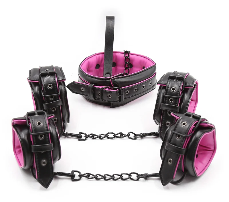 Sex Couple Leather Bdsm Bondage Set 3pcs Restraints Collars Ankle Cuff Handcuffs For Sex Bondage Set Sex Toys For Women Adults