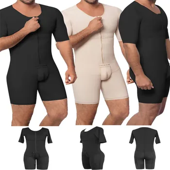 

Slimming shirt Waist Trainer Men Shapewear Open Crotch Front Zipper Sexy Bodysuit Butt Lifte Short Sleeve Big Size 6XL Dropshipp