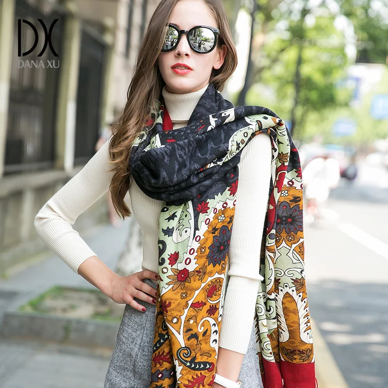 Cena 2019 nowe zimowe kobiety szalik luksusowej marki 100% czystej wełny duży rozmiar chustka Cape hidżab koc szale i okłady paszmina z kaszmiru