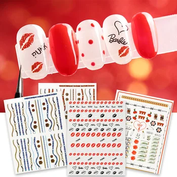 

1 Sheet Smoke 3D Nail Art Transfer Stickers red lips colorful chain Nail Designs Adhesive Sticker Tattoo Slides Manicure Z083
