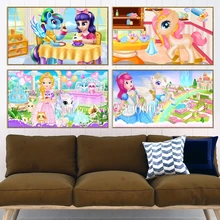 Full Princess Pony Diamond painting Cross Stitch Diamond Embroidery 5D Diy Cartoon Diamond Mosaic Rhinestones Gift Christmas
