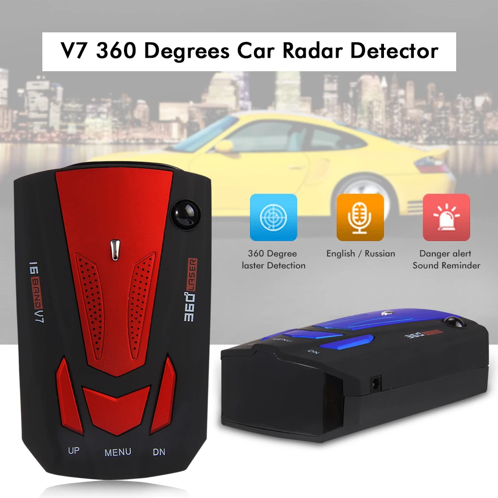 Rectangle Car Radar Detector V7 16 Band Voice Alert Warning Auto 360