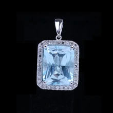 7X9 мм Изумрудный Небесно-Голубой топаз с натуральными бриллиантами, твердая изящная подвеска из белого золота 10 к