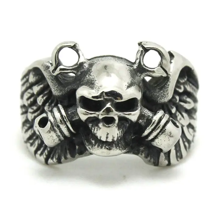 

Mens Boy 316L Stainless Steel Punk Gohtic Pirate Eagle Wing Skull Polishing Ring Newest